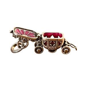 Brighton Carriage Shape Silver Charm, Opens, Pink Enamel Inside